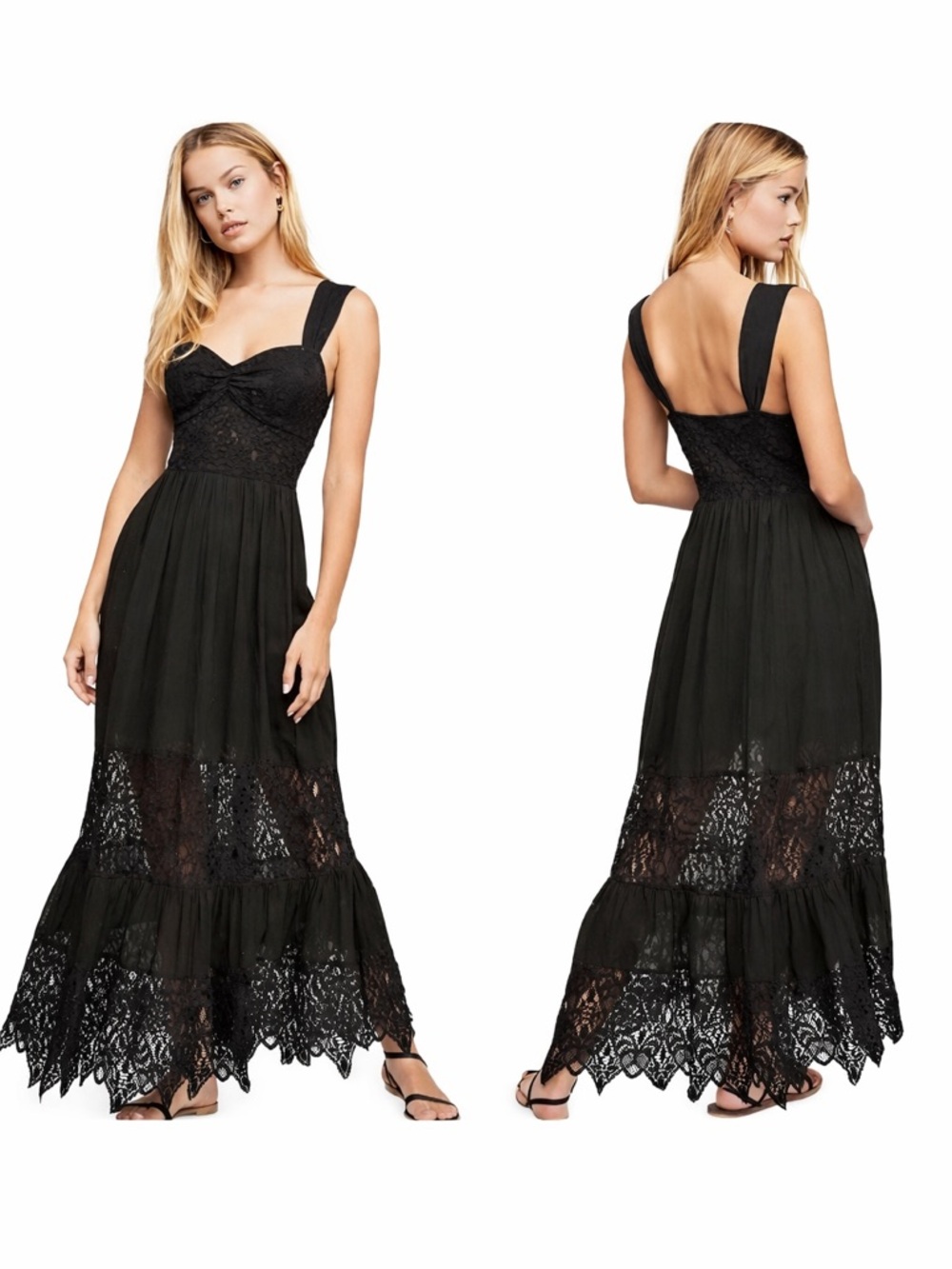Free People Caught Your Eye Gauzy Maxi Dress Black Size 6 Boho Witchy Whimsigoth